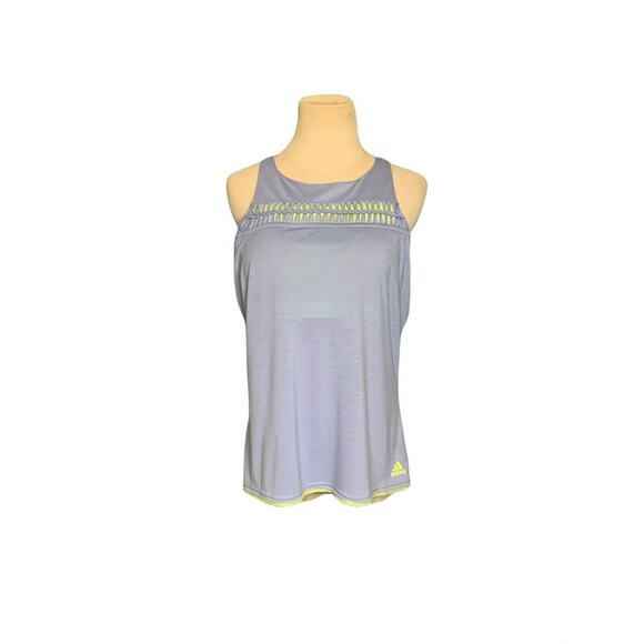 Adidas blue yellow build in bra athletic tank top size Large - Picture 1 of 7